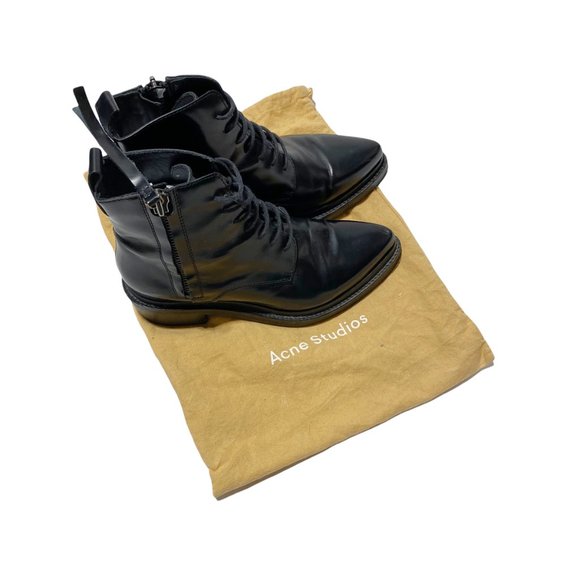 Acne Studios Linden Boots Black Leather Combat - Picture 11 of 13